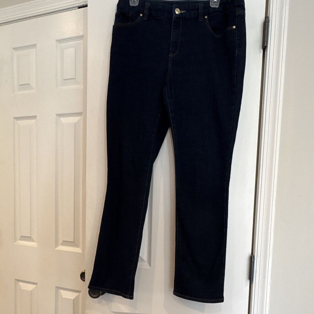 Chico's So Slimming Slim Leg Jeans Women Size 1 Short Dark Wash Blue Stretch